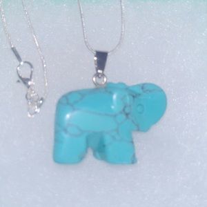 Hippie Boho Natural Turquoise Elephant Silver 16” Neck…